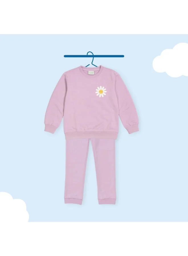 لؤي طقم شتوي للبنات من لؤي | بلوزة وبنطال من القطن العضوي | ملابس شتوية ناعمة ومريحة | طقم أنيق (وردي)