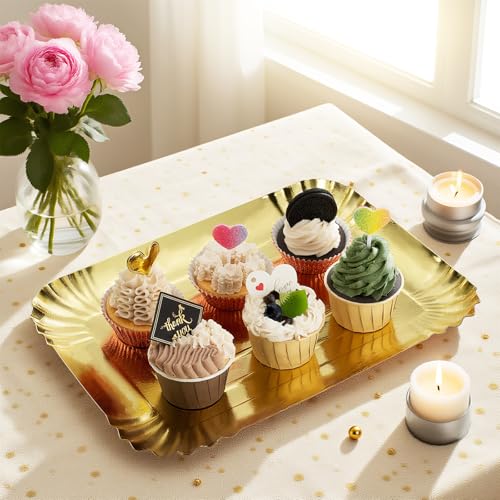 hapray 10 PCS Gold Rectangle Trays, Heavy Duty Disposable Paper Cardboard for Platters, for Elegant Dessert Table Serving Parties, Cupcake Display, Birthday Party, Dessert, Weddings - Image 5
