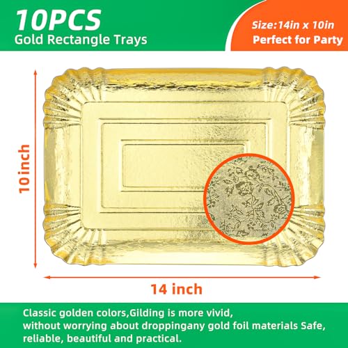 hapray 10 PCS Gold Rectangle Trays, Heavy Duty Disposable Paper Cardboard for Platters, for Elegant Dessert Table Serving Parties, Cupcake Display, Birthday Party, Dessert, Weddings - Image 2