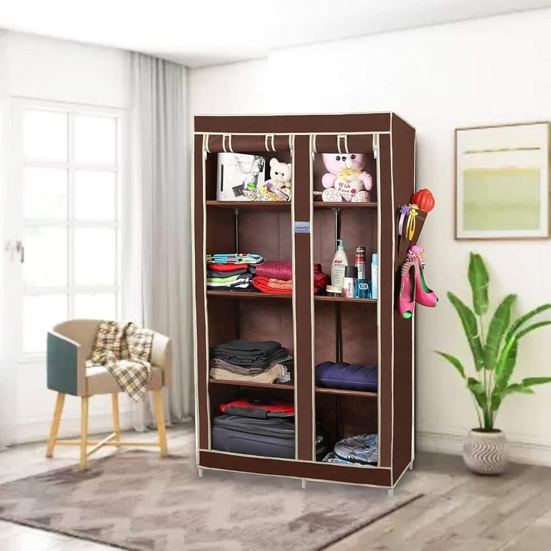 AsolBD Portable Wardrobe - Premium Non-Woven Fabric Clothes Closet Extra Strong, Durable & Easy to Assemble Ultimate Clothing Storage Organizer Clutter-Free Wardrobe (Brown) - Image 2