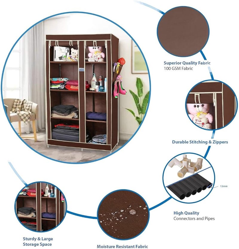 AsolBD Portable Wardrobe - Premium Non-Woven Fabric Clothes Closet Extra Strong, Durable & Easy to Assemble Ultimate Clothing Storage Organizer Clutter-Free Wardrobe (Brown) - Image 1