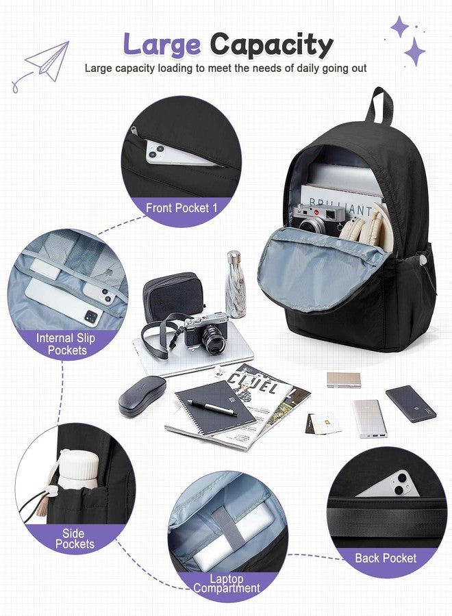 BJLFS Black Backpack for School, High School Bookbag Back Pack for Teens Girls Boys, Lightweight College Backpack Book Bag for Women Men, Simple Casual Daypack Backpack Mochilas Escolares para Adolescentes - Image 4