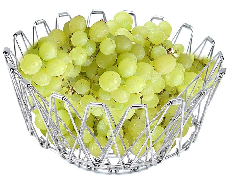 Ramkuwar Multipurpose Stainless Steel Folding Round Shape Fruit Bowl and Vegetable Basket for Dining or Center Table Home Office Kitchen Flexible 8 Shapes Wire BasketSilver 500 ml - Image 3