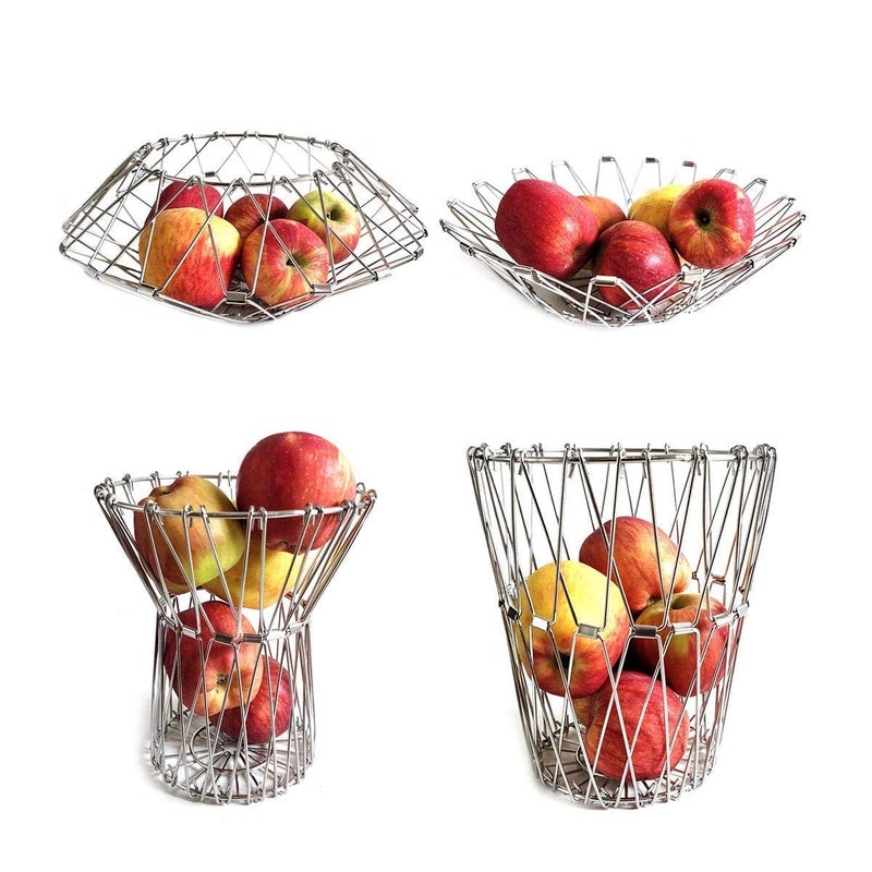 Ramkuwar Multipurpose Stainless Steel Folding Round Shape Fruit Bowl and Vegetable Basket for Dining or Center Table Home Office Kitchen Flexible 8 Shapes Wire BasketSilver 500 ml - Image 2