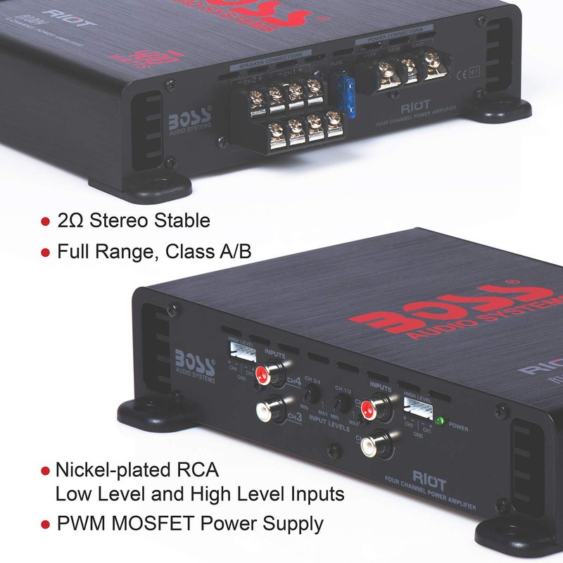 BOSS AUDIO SYSTEMS نظام الصوت BOSS R1004 سلسلة Riot مضخم صوت 4 قنوات للسيارة - فئة A/B، 400 واط خرج عالي، مستقر من 2-8 أوم، مدخلات مستوى عالي/منخفض، نطاق كامل - Image 4