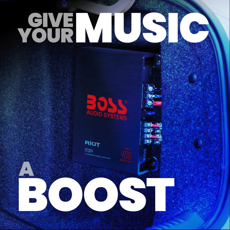 BOSS AUDIO SYSTEMS نظام الصوت BOSS R1004 سلسلة Riot مضخم صوت 4 قنوات للسيارة - فئة A/B، 400 واط خرج عالي، مستقر من 2-8 أوم، مدخلات مستوى عالي/منخفض، نطاق كامل - Image 5