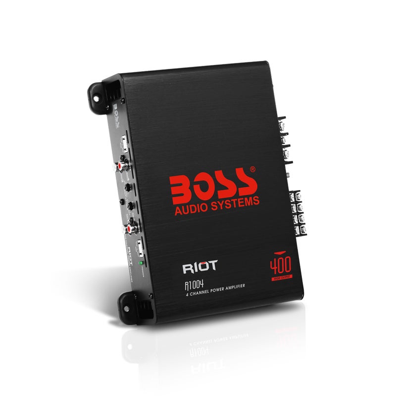 BOSS AUDIO SYSTEMS نظام الصوت BOSS R1004 سلسلة Riot مضخم صوت 4 قنوات للسيارة - فئة A/B، 400 واط خرج عالي، مستقر من 2-8 أوم، مدخلات مستوى عالي/منخفض، نطاق كامل - Image 1