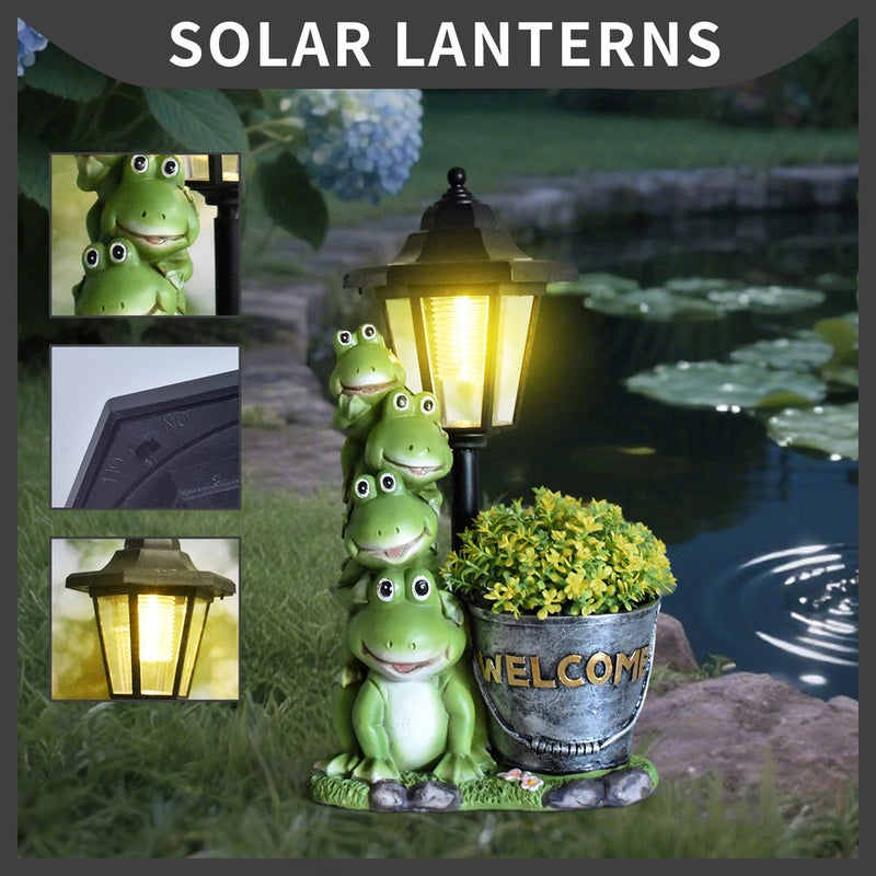 Frog Planter Figurine Garden Statue Garden Pond Villa Scene Solar Outdoor Light Craft - Image 2