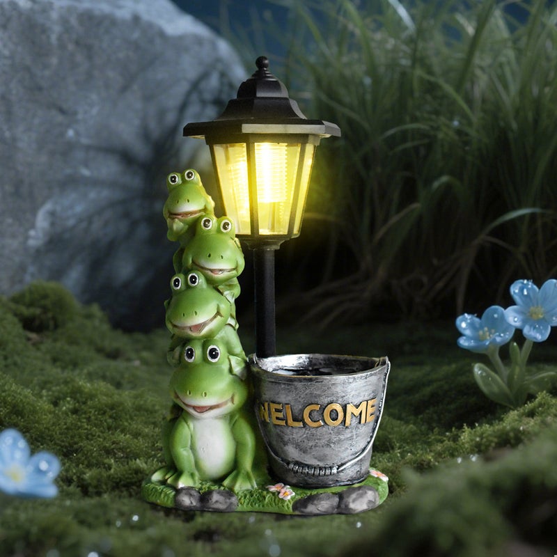 Frog Planter Figurine Garden Statue Garden Pond Villa Scene Solar Outdoor Light Craft - Image 1