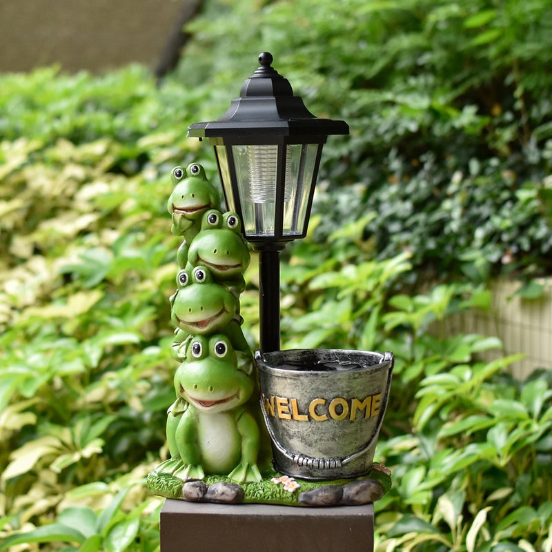 Frog Planter Figurine Garden Statue Garden Pond Villa Scene Solar Outdoor Light Craft - Image 3