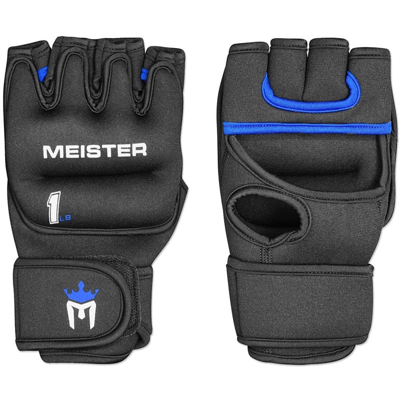 Meister Elite 1lb Neoprene Weighted Gloves for Cardio & Heavy Hands (Pair) - 1lb x 2 - Black/Blue - Image 2