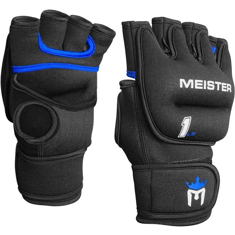 Meister Elite 1lb Neoprene Weighted Gloves for Cardio & Heavy Hands (Pair) - 1lb x 2 - Black/Blue - Image 1