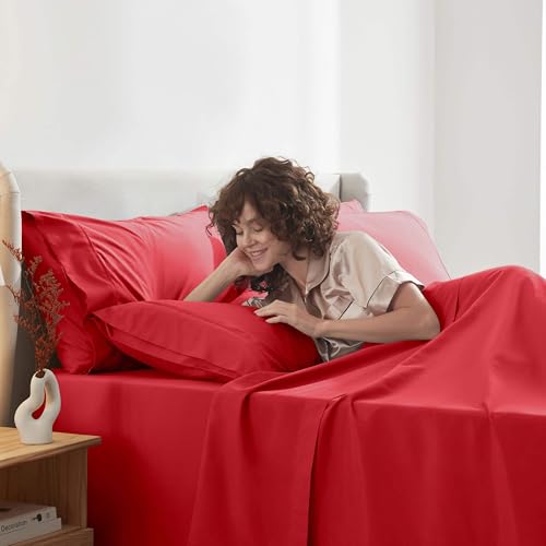 Nestl Extra Deep King Sheet Set - 6 Piece Breathable & Cooling Sheets - Hotel Luxury Bedding Set w/18-24 Inch Deep Pockets - Easy & Secure Fit - Super Soft, Wrinkle Free & Comfy - Red - Image 3