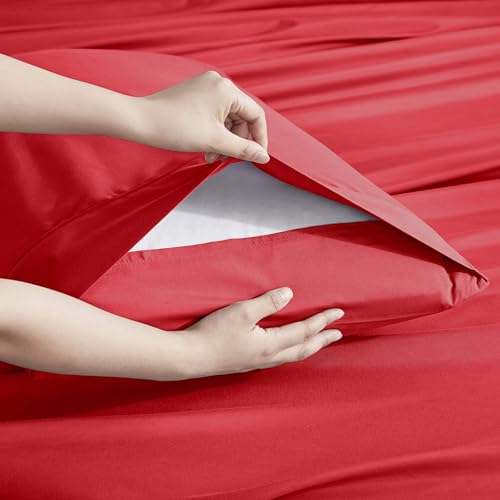 Nestl Extra Deep King Sheet Set - 6 Piece Breathable & Cooling Sheets - Hotel Luxury Bedding Set w/18-24 Inch Deep Pockets - Easy & Secure Fit - Super Soft, Wrinkle Free & Comfy - Red - Image 5
