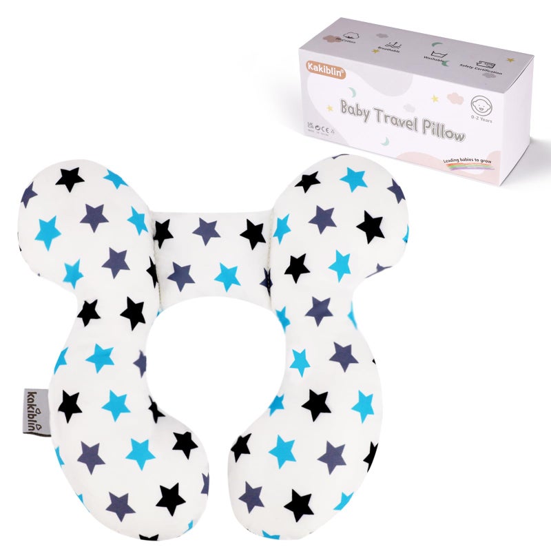 KAKIBLIN Baby Neck Pillow, Upgraded Baby Support Pillow, Head Pillows for Carseat, Newborn Neck Support for Car Seat,Pushchair,Travel (White Star) - Image 1