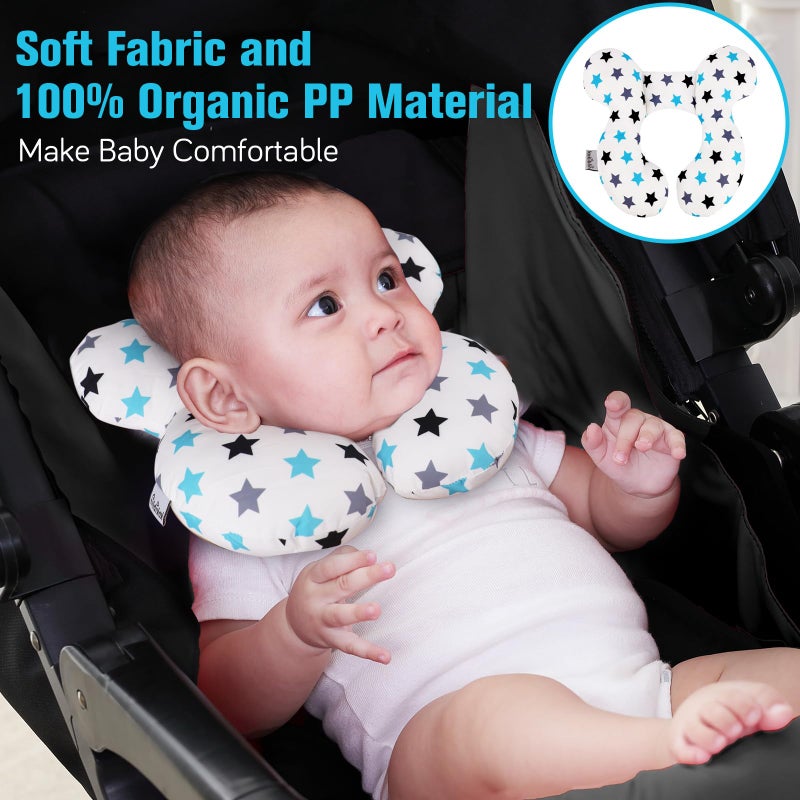 KAKIBLIN Baby Neck Pillow, Upgraded Baby Support Pillow, Head Pillows for Carseat, Newborn Neck Support for Car Seat,Pushchair,Travel (White Star) - Image 2
