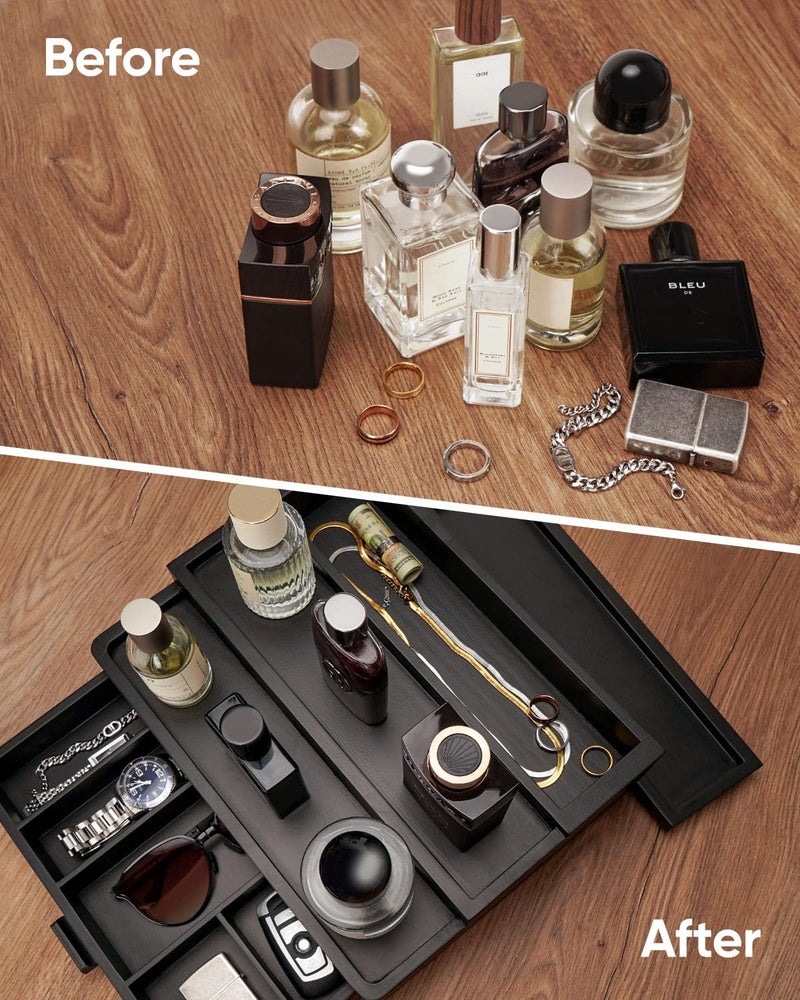BRITEREE Cologne Organizer for Men, 3 Tier Wooden Cologne Stand with Drawer Storage and Hidden Compartment, Perfume Display Holder for Dresser, Great Gifts for Men and Women Valentine, Black - Image 5
