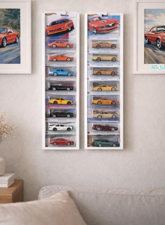 HICHISO Hot Wheels Compatible Wall Display System | Modular Wall Hanger for Regular & Premium Carded 1:64 Diecast Car | Expandable Wall Mount Organizer (White, Value Pack (Base 1pc + Extension 2pcs)) - Image 2