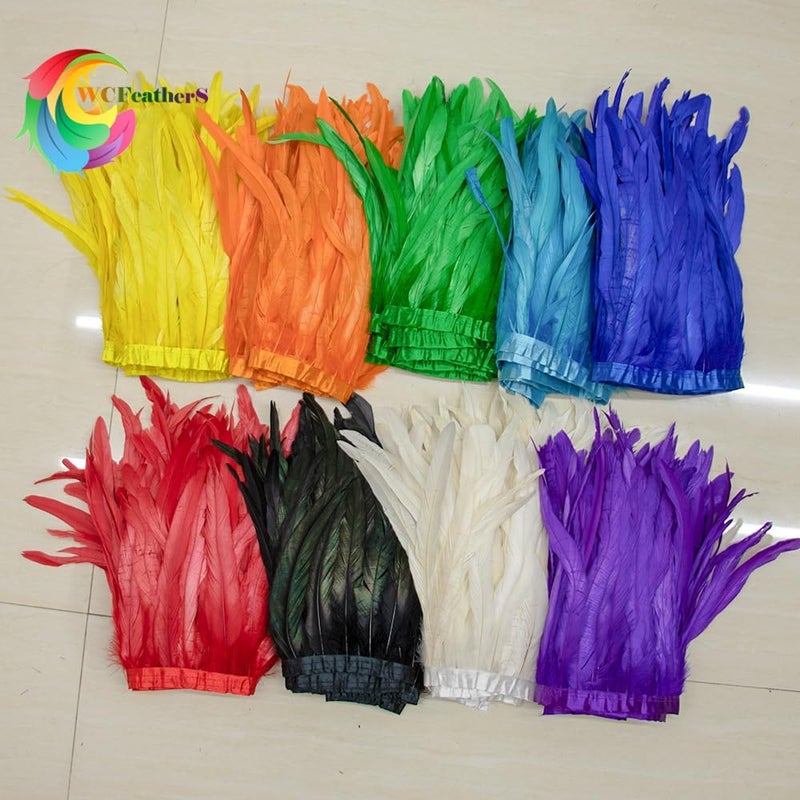 Rooster Tail Feathers 2 Meters Green: Luxurious Elegant Touch, Durable Ribbon Base For Easy Sewing, Natural Feather Fringe - Soft High-end Finish, Feather Ribbon For Wedding Gowns, Evening Gowns, Home - Image 2