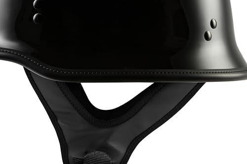 HIGHWAY 21 9-Millimeter German Beanie Helmet, Half Shell Motorcycle Gear, Black Safety Head Cover, Dual D-Ring Chinstrap - Image 4