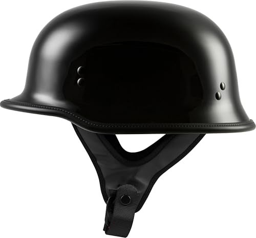 HIGHWAY 21 9-Millimeter German Beanie Helmet, Half Shell Motorcycle Gear, Black Safety Head Cover, Dual D-Ring Chinstrap - Image 1