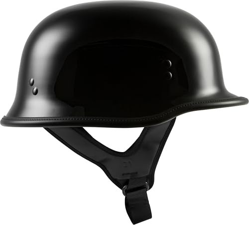HIGHWAY 21 9-Millimeter German Beanie Helmet, Half Shell Motorcycle Gear, Black Safety Head Cover, Dual D-Ring Chinstrap - Image 3
