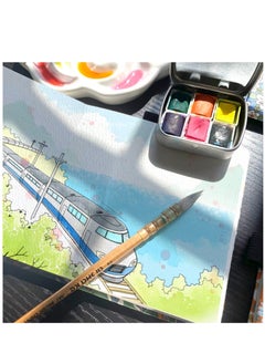 Excefore Portable Watercolor Sketchbook, 5x5 In Handy Handmade Cloth Fabric Hardcover Sewing Binding Travel Watercolor Paper 140LB 300gsm 20Sheets 40Pages Journal Mixed Media Pad Notebook Blue White Flower  - Image 5