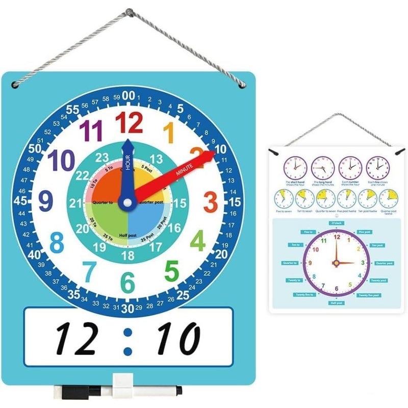 Writable Dry Erase Learning Clock, Teaching Demonstration Clock, Telling Time Practice Tool for Home School Classroom, Labelled Minute Hour Hands, Easy to Write Erase - Image 1