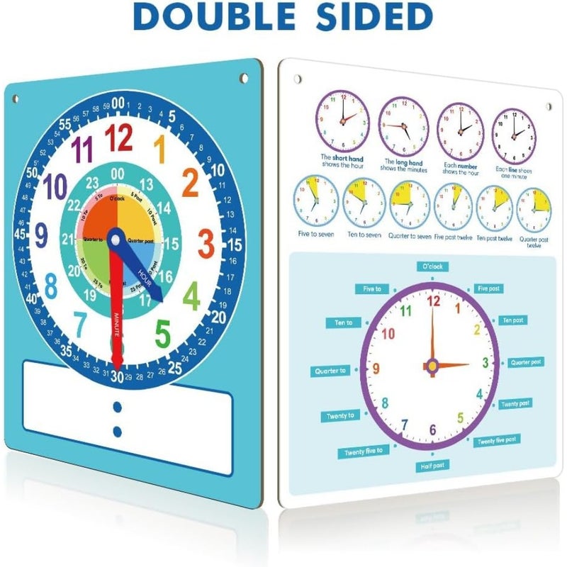 Writable Dry Erase Learning Clock, Teaching Demonstration Clock, Telling Time Practice Tool for Home School Classroom, Labelled Minute Hour Hands, Easy to Write Erase - Image 3