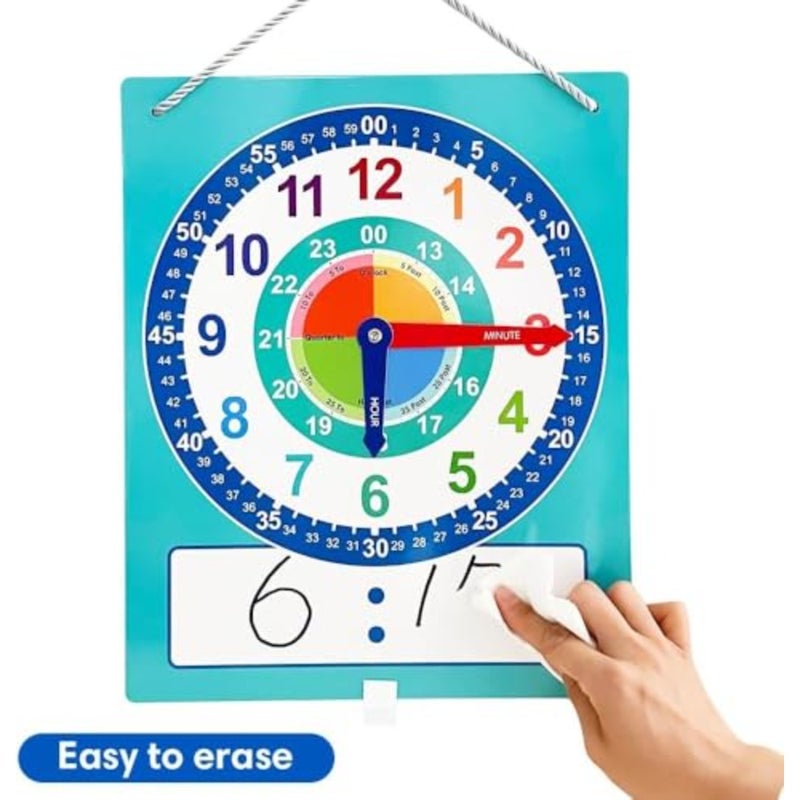 Writable Dry Erase Learning Clock, Teaching Demonstration Clock, Telling Time Practice Tool for Home School Classroom, Labelled Minute Hour Hands, Easy to Write Erase - Image 5