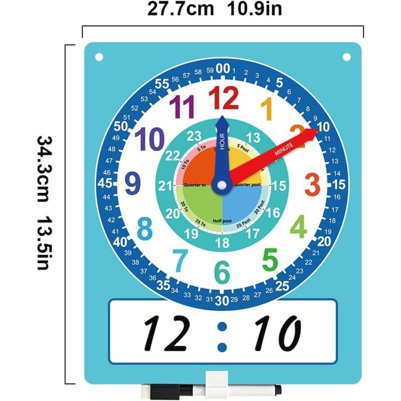 Writable Dry Erase Learning Clock, Teaching Demonstration Clock, Telling Time Practice Tool for Home School Classroom, Labelled Minute Hour Hands, Easy to Write Erase - Image 2