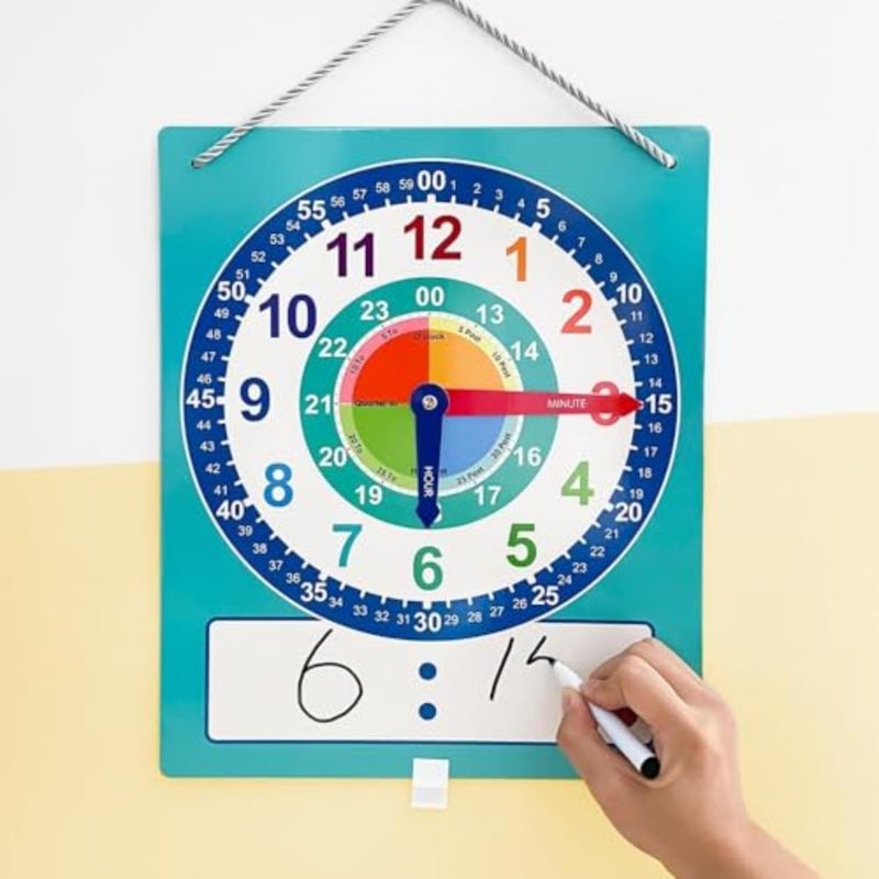 Writable Dry Erase Learning Clock, Teaching Demonstration Clock, Telling Time Practice Tool for Home School Classroom, Labelled Minute Hour Hands, Easy to Write Erase - Image 4