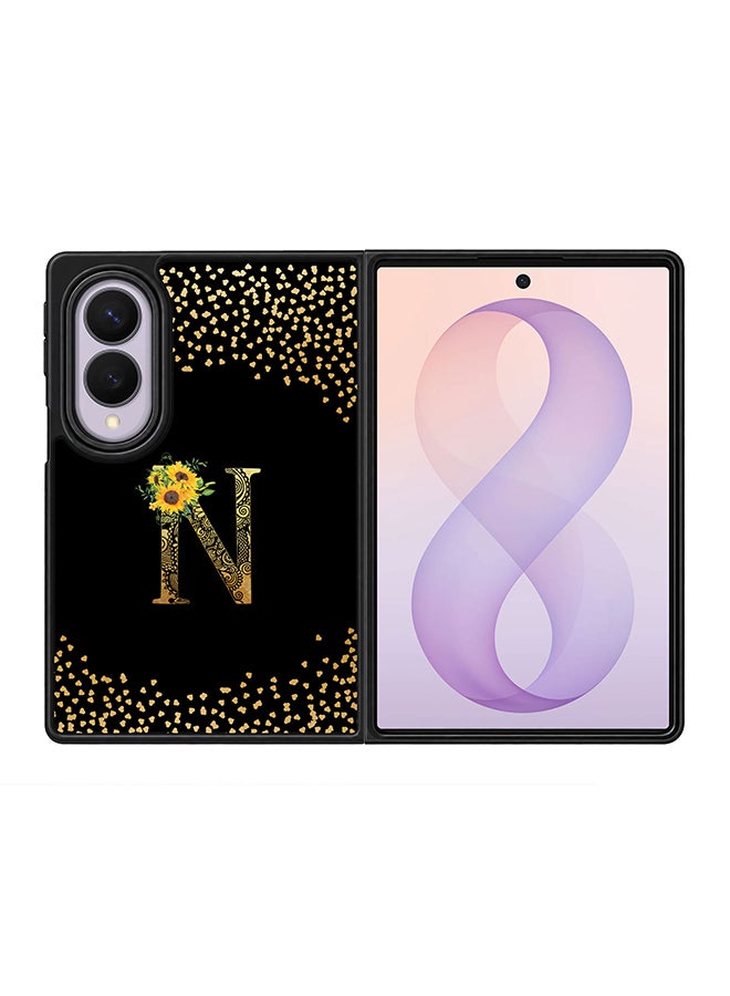 Stylizedd Rugged Case for Samsung Galaxy Z Fold8- Slim Fit Hybrid Rubber Cover Sunflower Monogram - N (Black)