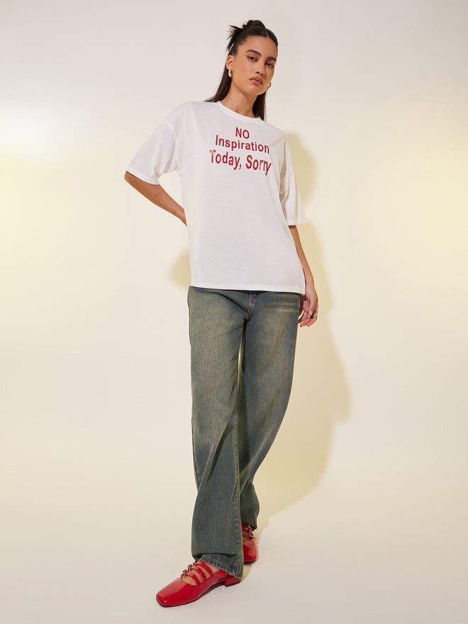 Take Two Slogan Print Round Neck T-Shirt - Image 2