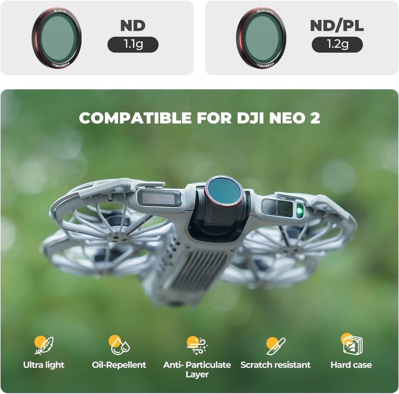 فري ويل مجموعة 3 فلاتر مغناطيسية ND/PL لجهاز DJI Neo 2 – تشمل ND8/PL و ND16/PL و ND32/PL – فلاتر مستقطبة لتحسين التعرض وتقليل الوهج. - Image 2