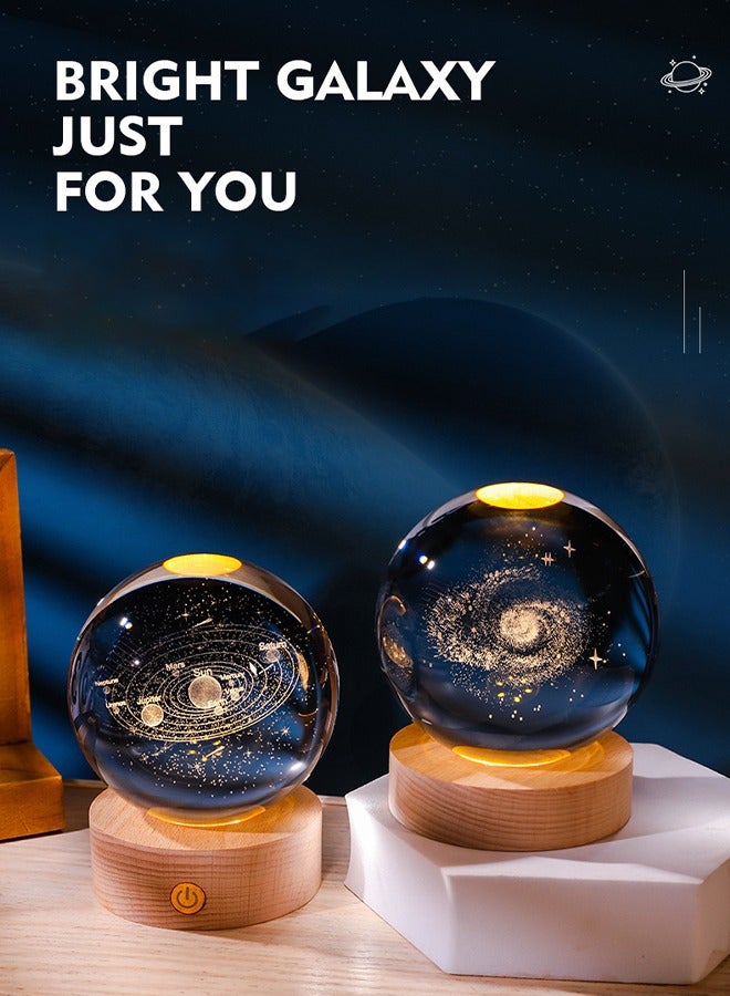 Arabest Rechargeable 3D Crystal Ball Night Light LED Light with Wooden Base Glass Ball Decorative Night Light, Touch to Turn on LED Light Decorative Light Gift Home Desktop Decor Longhorn Deer - Image 4