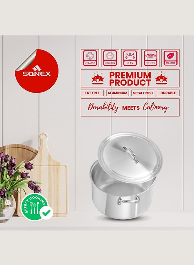 سونكس طقم أواني الطهي سونكس زعفران من الألمنيوم عالي الجودة 6x8، ٣ قدور بأغطية من الستانلس ستيل، بلمسة معدنية، السعات: ١٣/١٥/١٨ لتر، الأقطار: ٣١/٣٣/٣٦ سم – يتميز بمتانة فائقة وتوزيع حراري مثالي. - Image 4