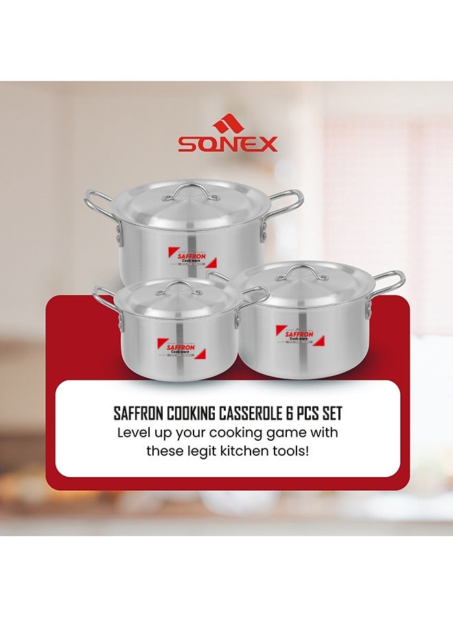 سونكس طقم أواني الطهي سونكس زعفران من الألمنيوم عالي الجودة 6x8، ٣ قدور بأغطية من الستانلس ستيل، بلمسة معدنية، السعات: ١٣/١٥/١٨ لتر، الأقطار: ٣١/٣٣/٣٦ سم – يتميز بمتانة فائقة وتوزيع حراري مثالي. - Image 5