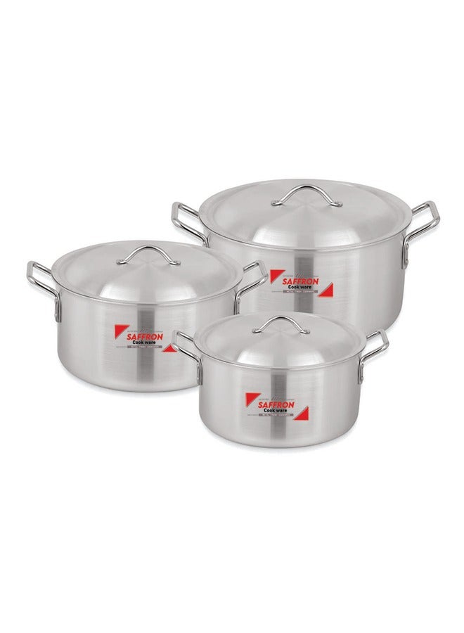سونكس طقم أواني الطهي سونكس زعفران من الألمنيوم عالي الجودة 6x8، ٣ قدور بأغطية من الستانلس ستيل، بلمسة معدنية، السعات: ١٣/١٥/١٨ لتر، الأقطار: ٣١/٣٣/٣٦ سم – يتميز بمتانة فائقة وتوزيع حراري مثالي. - Image 1