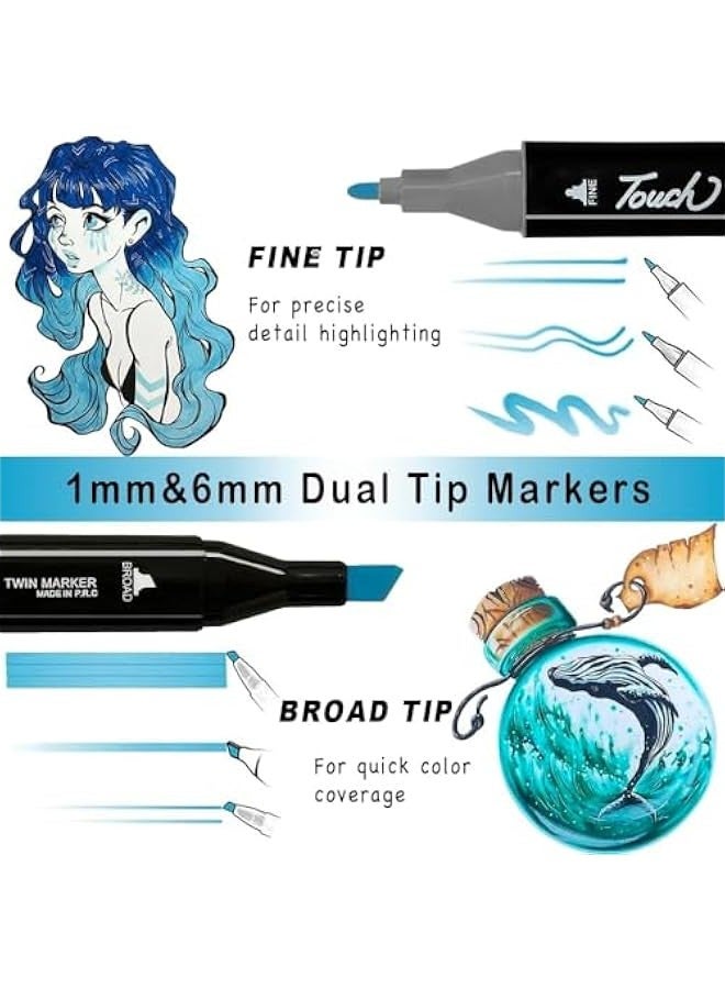 TRASSLE Markers Set, Dual Tips Blender Art Markers for Drawing Permanent Sketch Markers for adult coloring, Professional Based Markers, Artist Pens and Underlining - Image 3