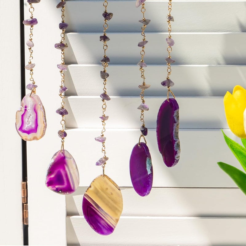 Dreamsum Purple Tree of Life Dream Catchers with Agate Pendant Natural Dream Catchers for Aunt Wall Decor Handmade Dreamcatcher Wall Hanging Ornament for Bedroom Living Room Home Decor - Image 4