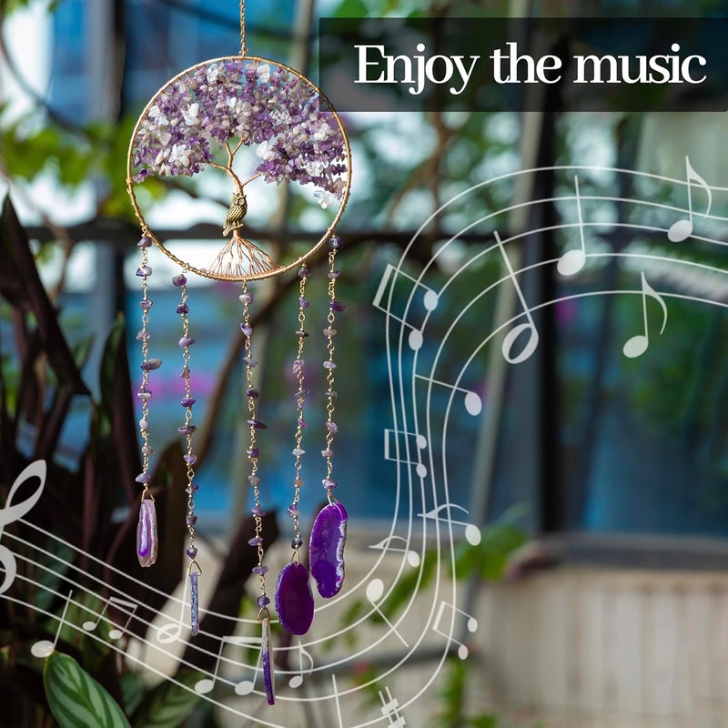 Dreamsum Purple Tree of Life Dream Catchers with Agate Pendant Natural Dream Catchers for Aunt Wall Decor Handmade Dreamcatcher Wall Hanging Ornament for Bedroom Living Room Home Decor - Image 5