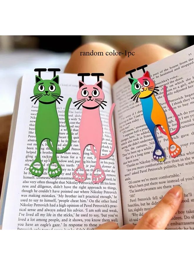 Cat Themed Book Markers for Adults 3 Stylish Colors Including Green and Pink with Adorable Cartoon Cats Durable Acrylic Page Holders Perfect for Office School or Library Use Ideal Gift for Cat Lovers Cat Accessories - Image 1