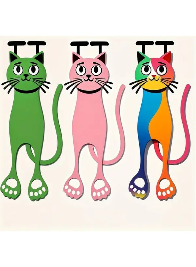 Cat Themed Book Markers for Adults 3 Stylish Colors Including Green and Pink with Adorable Cartoon Cats Durable Acrylic Page Holders Perfect for Office School or Library Use Ideal Gift for Cat Lovers Cat Accessories - Image 5