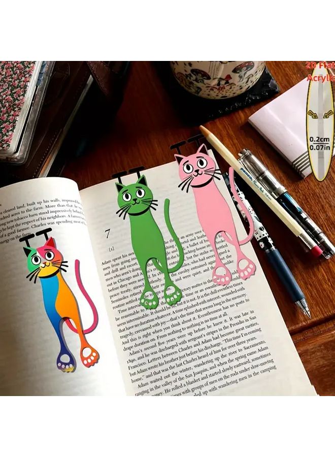 Cat Themed Book Markers for Adults 3 Stylish Colors Including Green and Pink with Adorable Cartoon Cats Durable Acrylic Page Holders Perfect for Office School or Library Use Ideal Gift for Cat Lovers Cat Accessories - Image 2