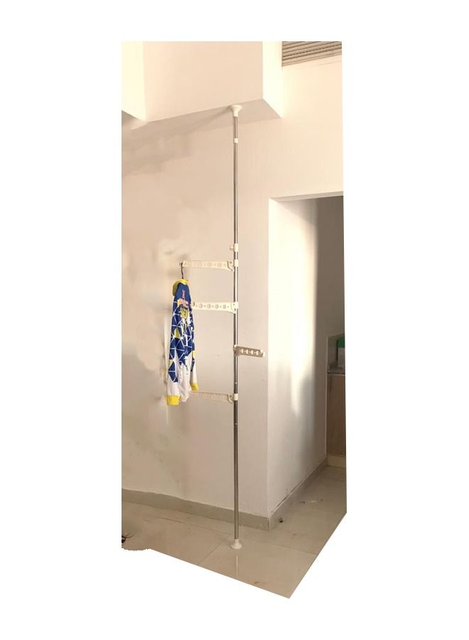 ياميم ٤ رف قابل للتعديل الملابس الدائمة الغسيل تجفيف الرف شماعات معطف منظم من الأرض إلى السقف عمود شد زاوية معدني قابل للتعديل  - Image 1