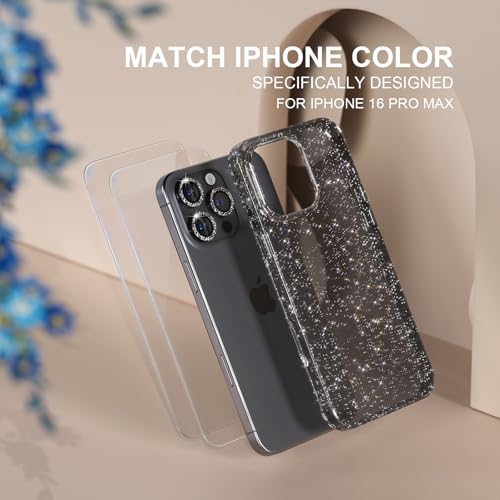 Choiche Compatible for iPhone 16 Pro Max Case Women Phone Case, Cute Bling Sparkly, Military Grade Protection, 3 Diamond Camera Lens Covers, 2 Tempered Glass Protectors, 6.9 inch (Glitter Black) - Image 2