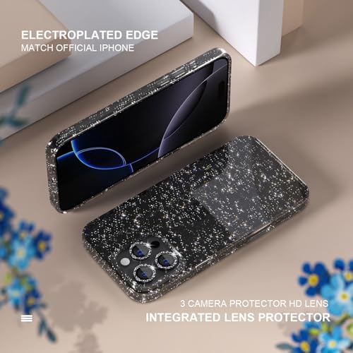 Choiche Compatible for iPhone 16 Pro Max Case Women Phone Case, Cute Bling Sparkly, Military Grade Protection, 3 Diamond Camera Lens Covers, 2 Tempered Glass Protectors, 6.9 inch (Glitter Black) - Image 4