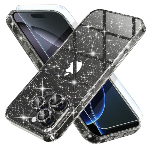 Choiche Compatible for iPhone 16 Pro Max Case Women Phone Case, Cute Bling Sparkly, Military Grade Protection, 3 Diamond Camera Lens Covers, 2 Tempered Glass Protectors, 6.9 inch (Glitter Black) - Image 1