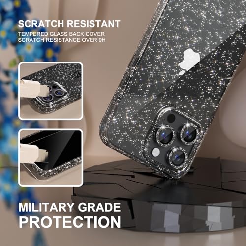 Choiche Compatible for iPhone 16 Pro Max Case Women Phone Case, Cute Bling Sparkly, Military Grade Protection, 3 Diamond Camera Lens Covers, 2 Tempered Glass Protectors, 6.9 inch (Glitter Black) - Image 5